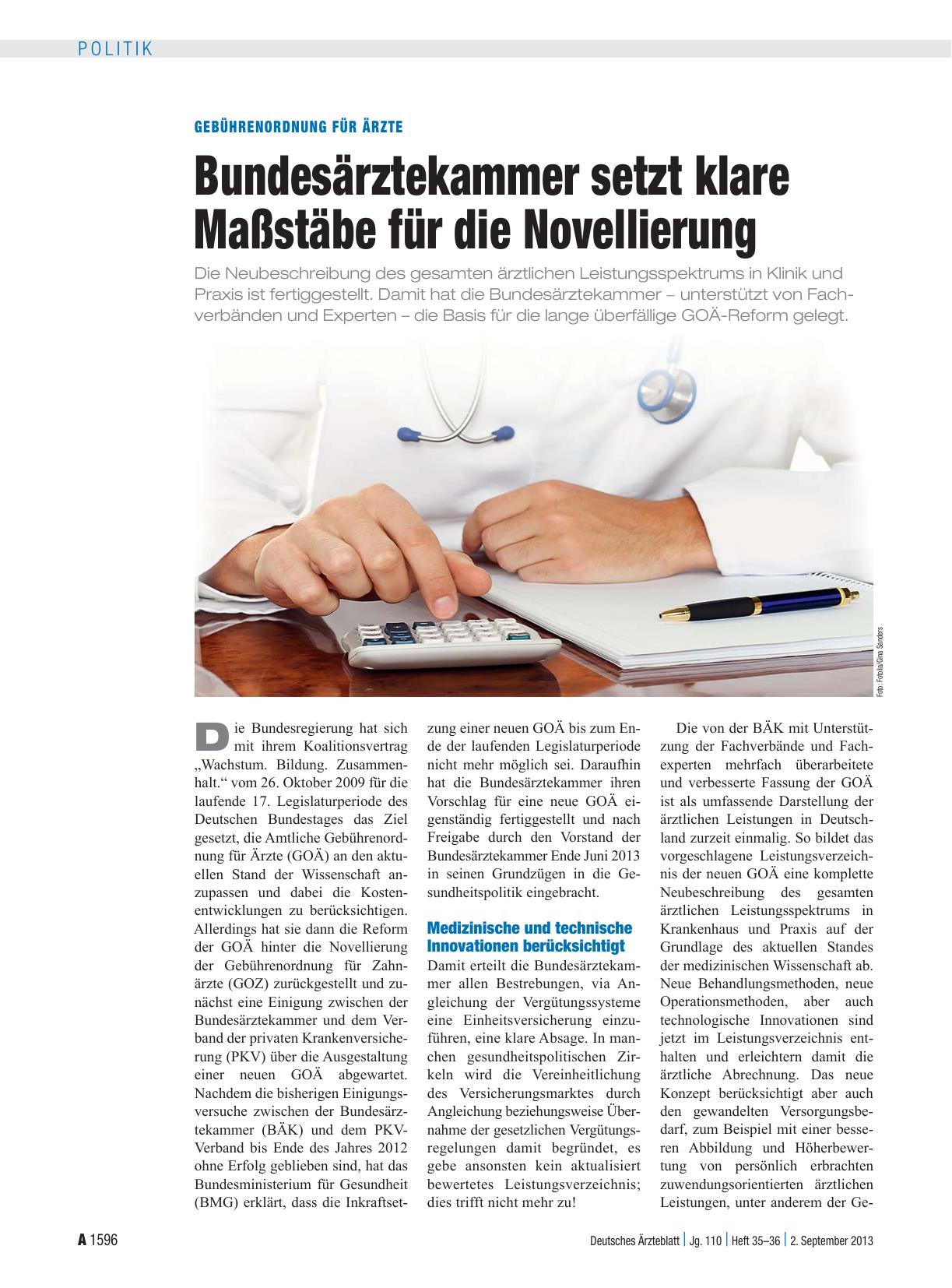 Vorschauseite 1: Gebührenordnung für Ärzte: Bundesärztekammer setzt klare Maßstäbe für die Novellierung