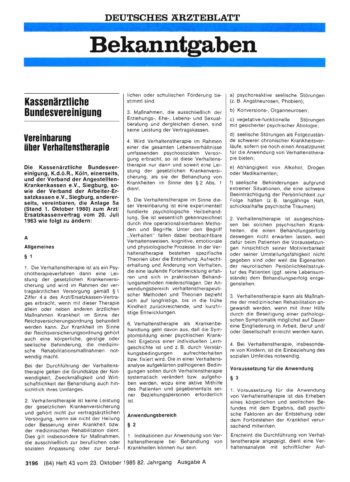 Vorschauseite 1: Vereinbarung über Verhaltenstherapie