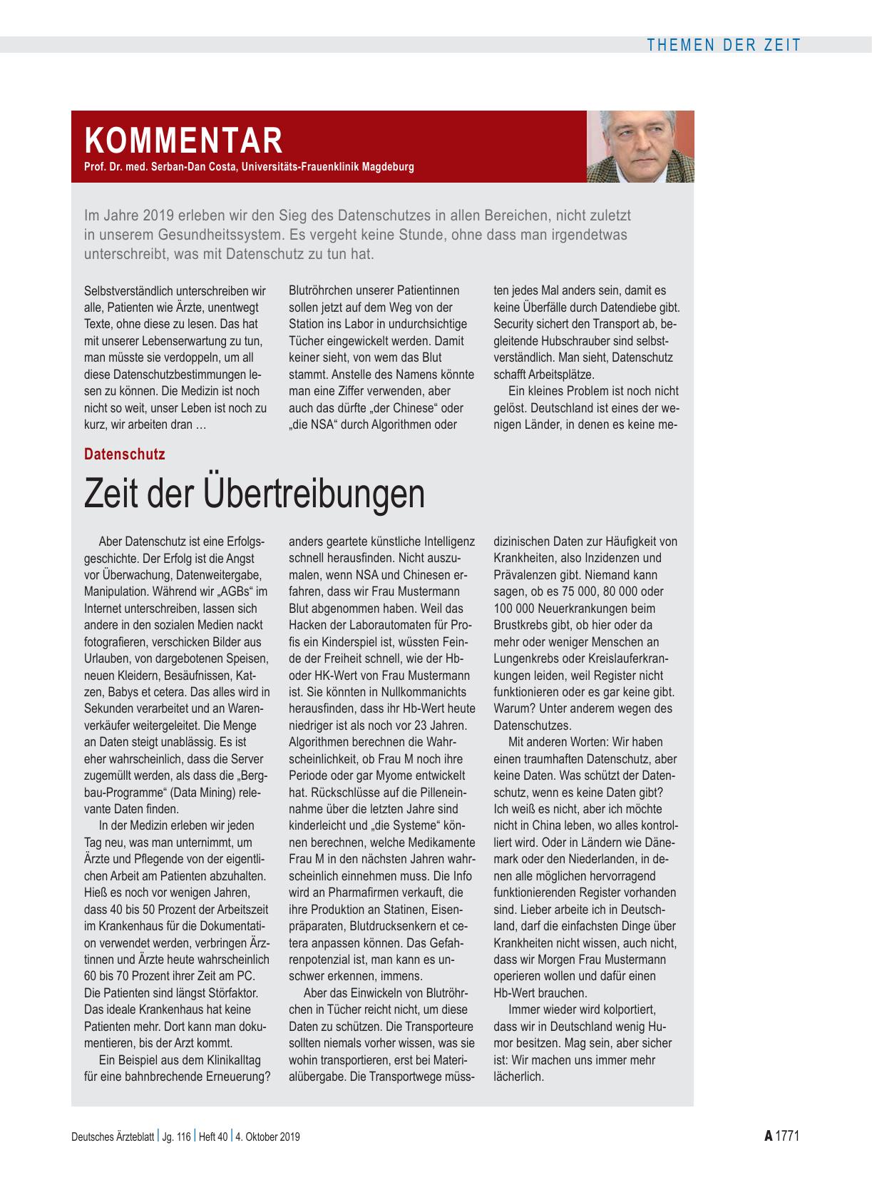 Vorschauseite 1: Datenschutz: Zeit der Übertreibungen