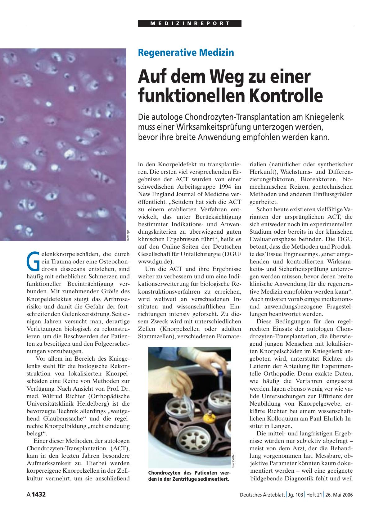 Vorschauseite 1: Regenerative Medizin: Auf dem Weg zu einer funktionellen Kontrolle