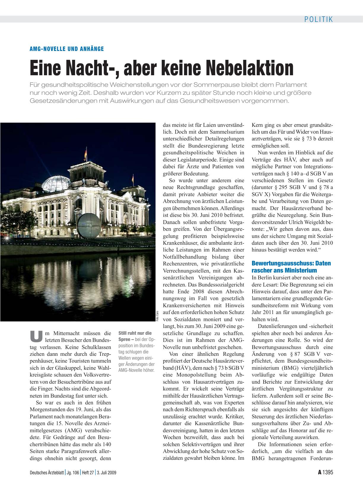 Vorschauseite 1: AMG-Novelle und Anhänge: Eine Nacht-, aber keine Nebelaktion