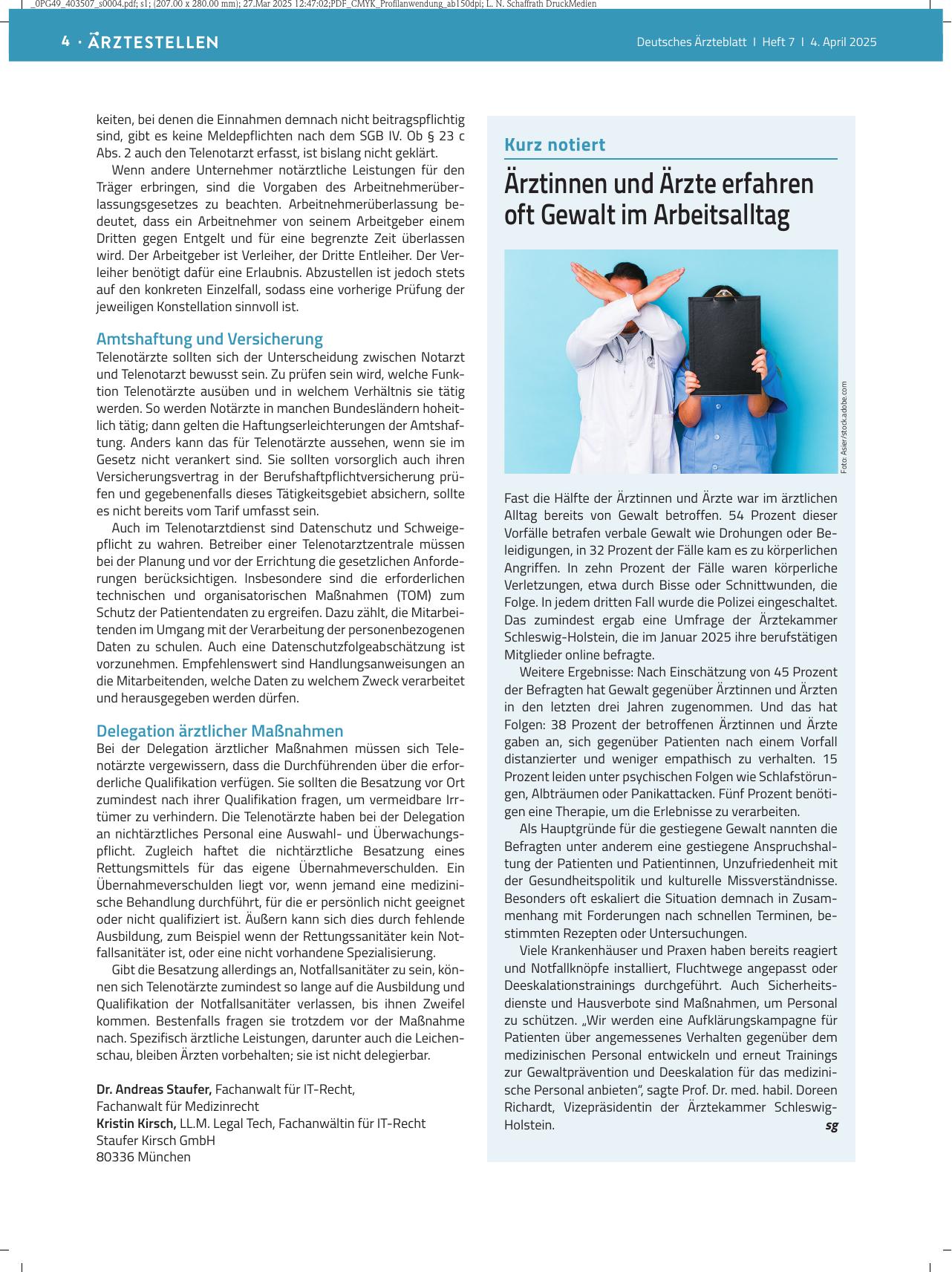 Vorschauseite 1: Ärztinnen und Ärzte erfahren oft Gewalt im Arbeitsalltag.
