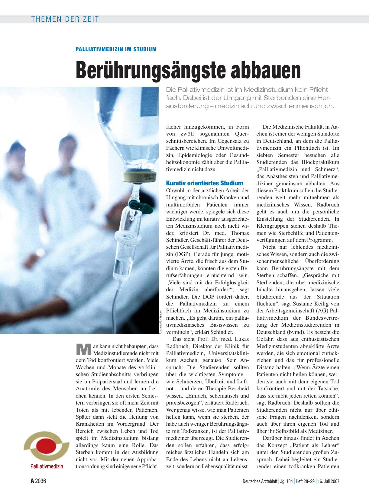 Vorschauseite 1: Palliativmedizin im Studium: Berührungsängste abbauen