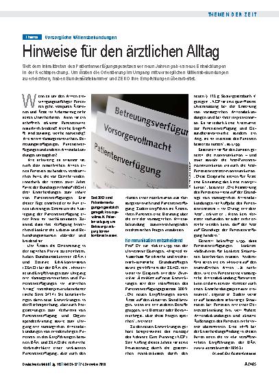 Vorschauseite 1: Vorsorgliche Willensbekundungen: Hinweise für den ärztlichen Alltag