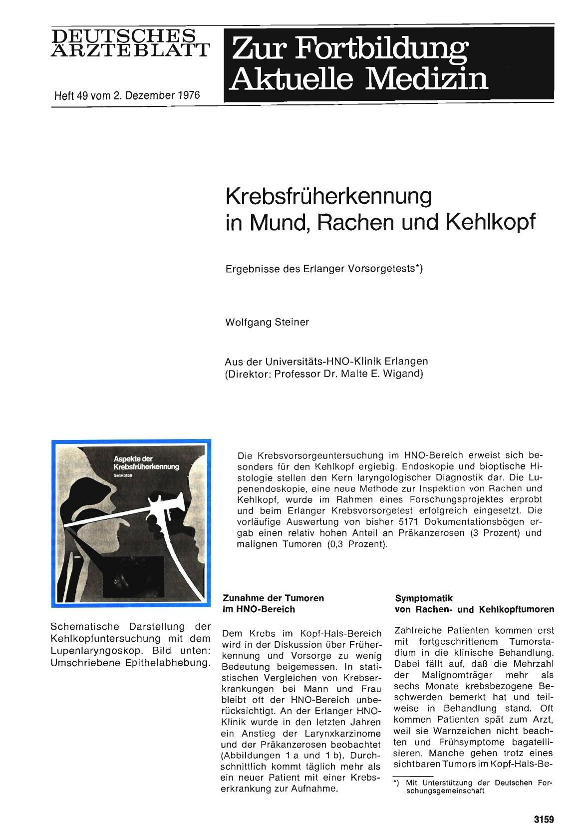 Vorschauseite 1: Krebsfrüherkennung in Mund, Rachen und Kehlkopf: Ergebnisse des Erlanger Vorsorgetests