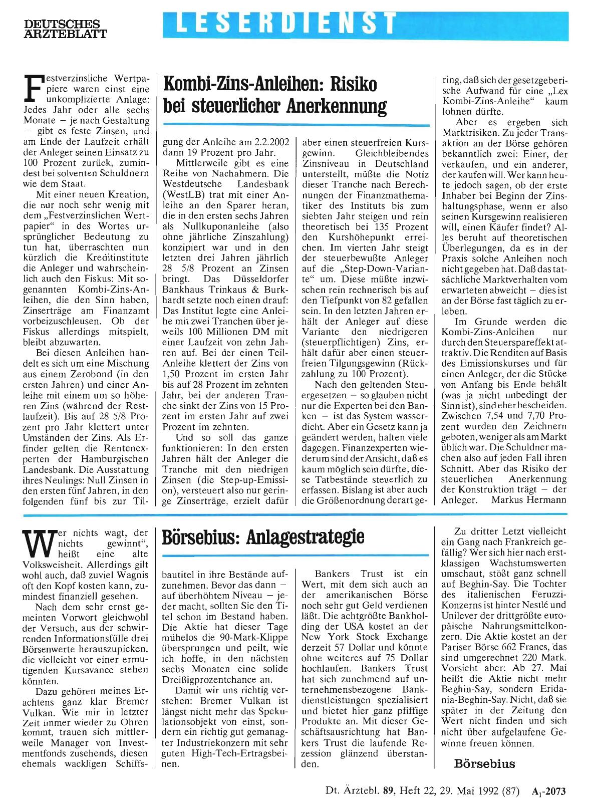 Vorschauseite 1: Kombi-Zins-Anleihen: Risiko bei steuerlicher Anerkennung