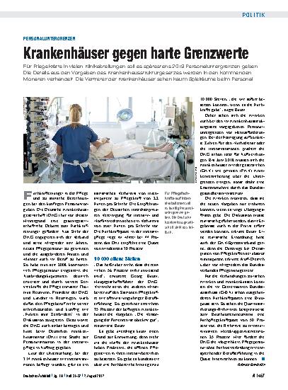 Vorschauseite 1: Personaluntergrenzen: Krankenhäuser gegen harte Grenzwerte