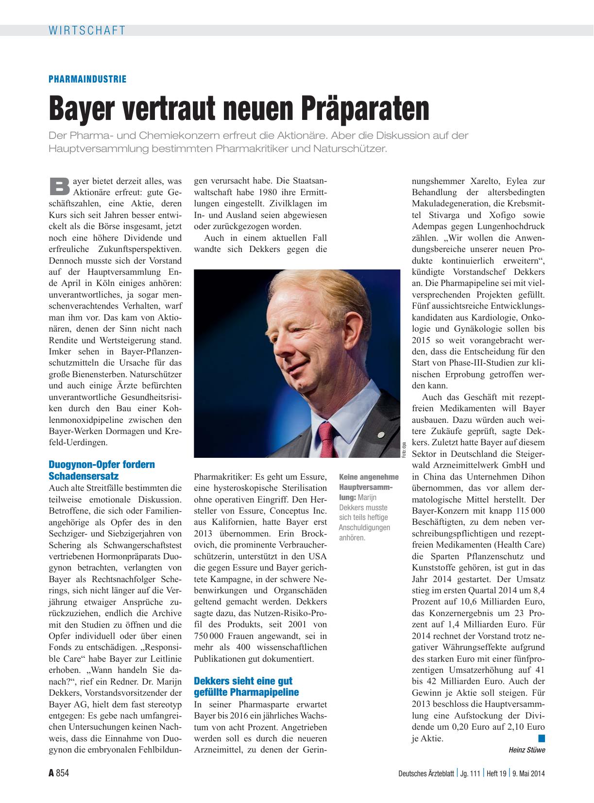 Vorschauseite 1: Pharmaindustrie: Bayer vertraut neuen Präparaten