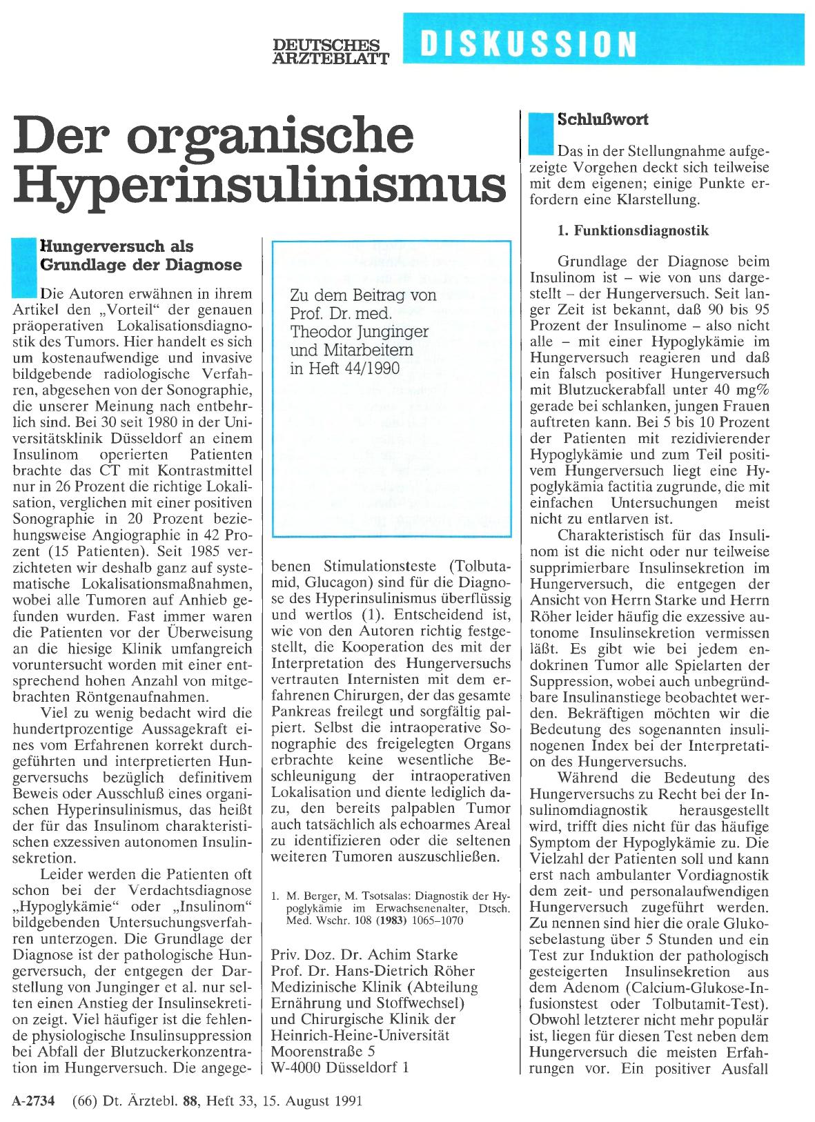 Vorschauseite 1: Der organische Hyperinsulinismus: Hungerversuch als Grundlage der Diagnose
