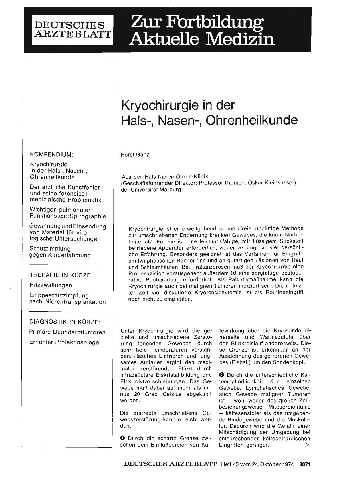 Vorschauseite 1: Kryochirurgie in der Hals-, Nasen-, Ohrenheilkunde