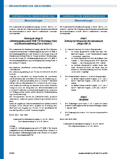Vorschauseite 1: Änderung der Anlage 23 (Anforderungskatalog nach § 73 SGB V für Verordnungssoftware) zum § 29 Bundesmantelvertrag-Ärzte auf Version 5. 5