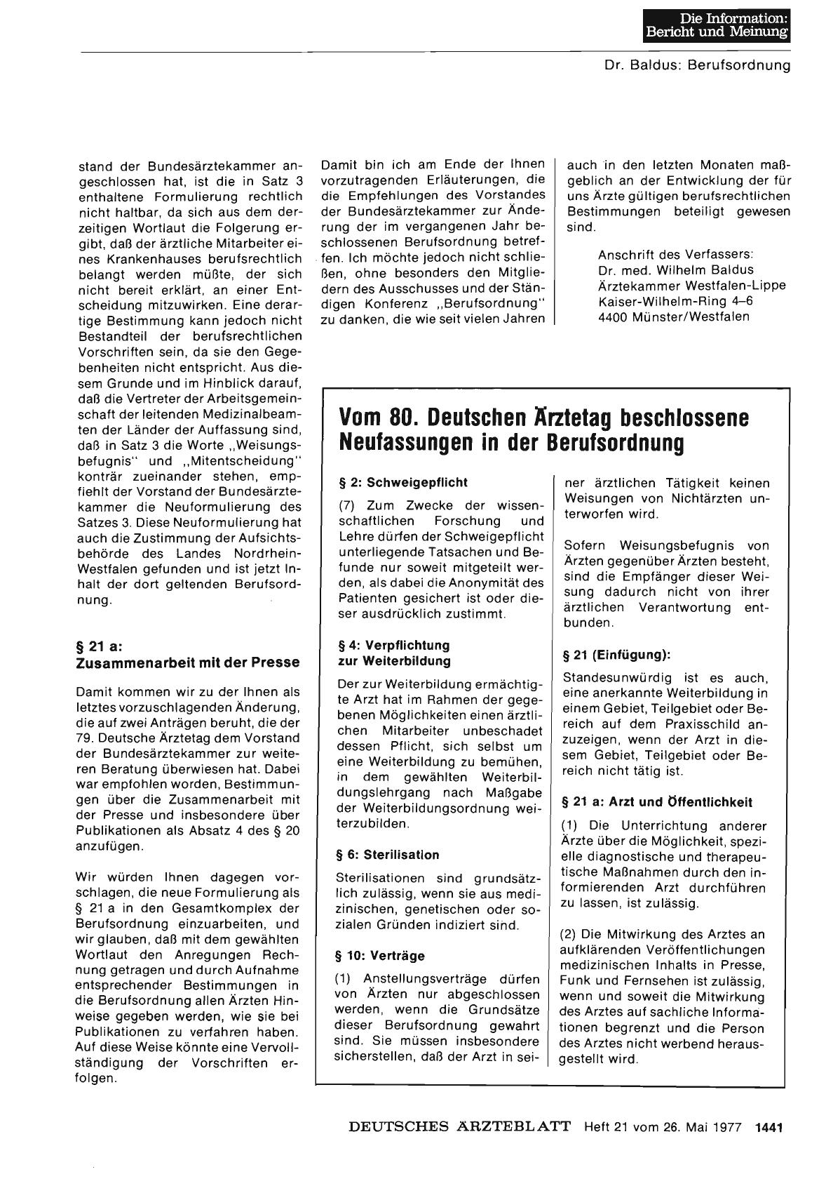 Vorschauseite 1: Vom 80. Deutschen Ärztetag beschlossene Neufassungen in der Berufsordnung