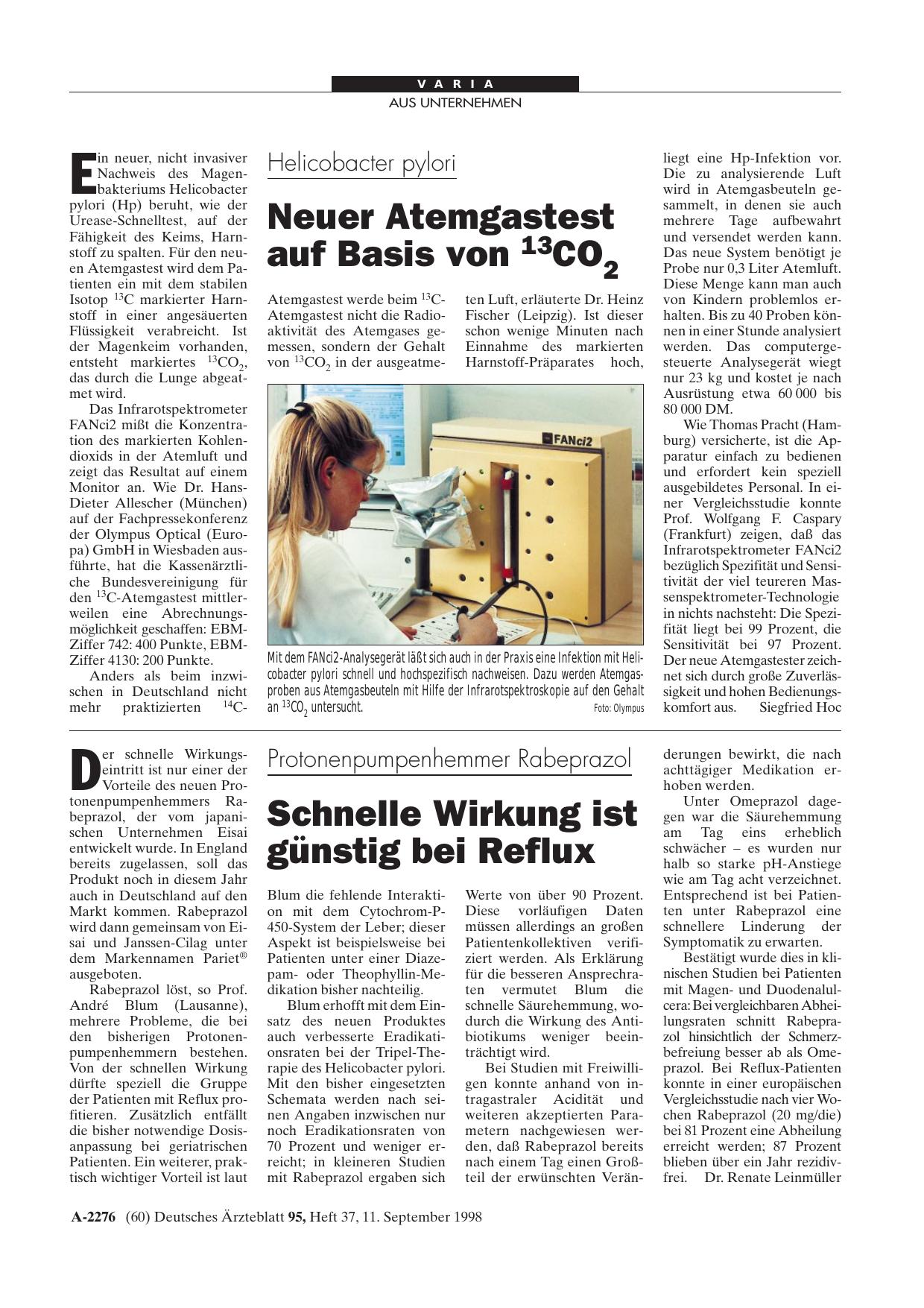 Vorschauseite 1: Protonenpumpenhemmer Rabeprazol: Schnelle Wirkung ist günstig bei Reflux