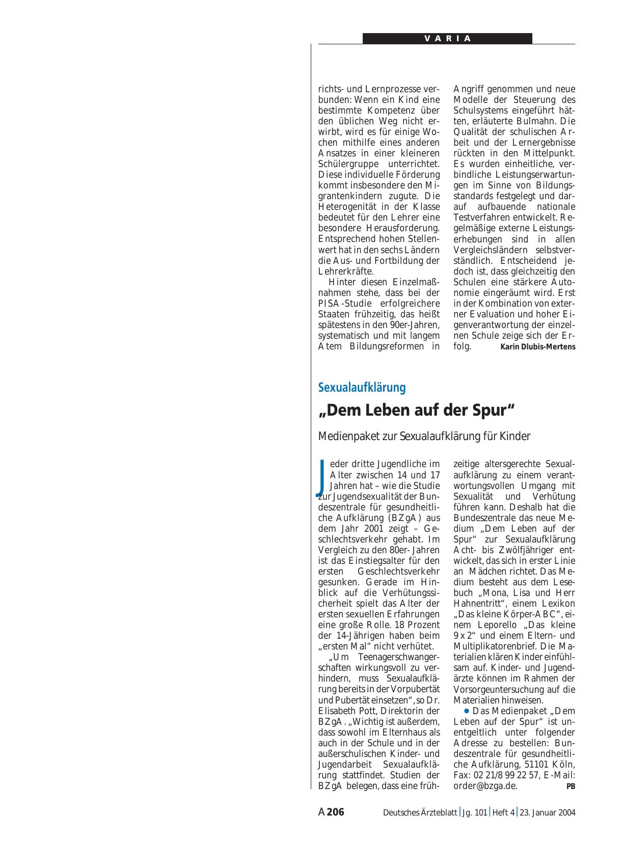 Vorschauseite 1: Sexualaufklärung: „Dem Leben auf der Spur“