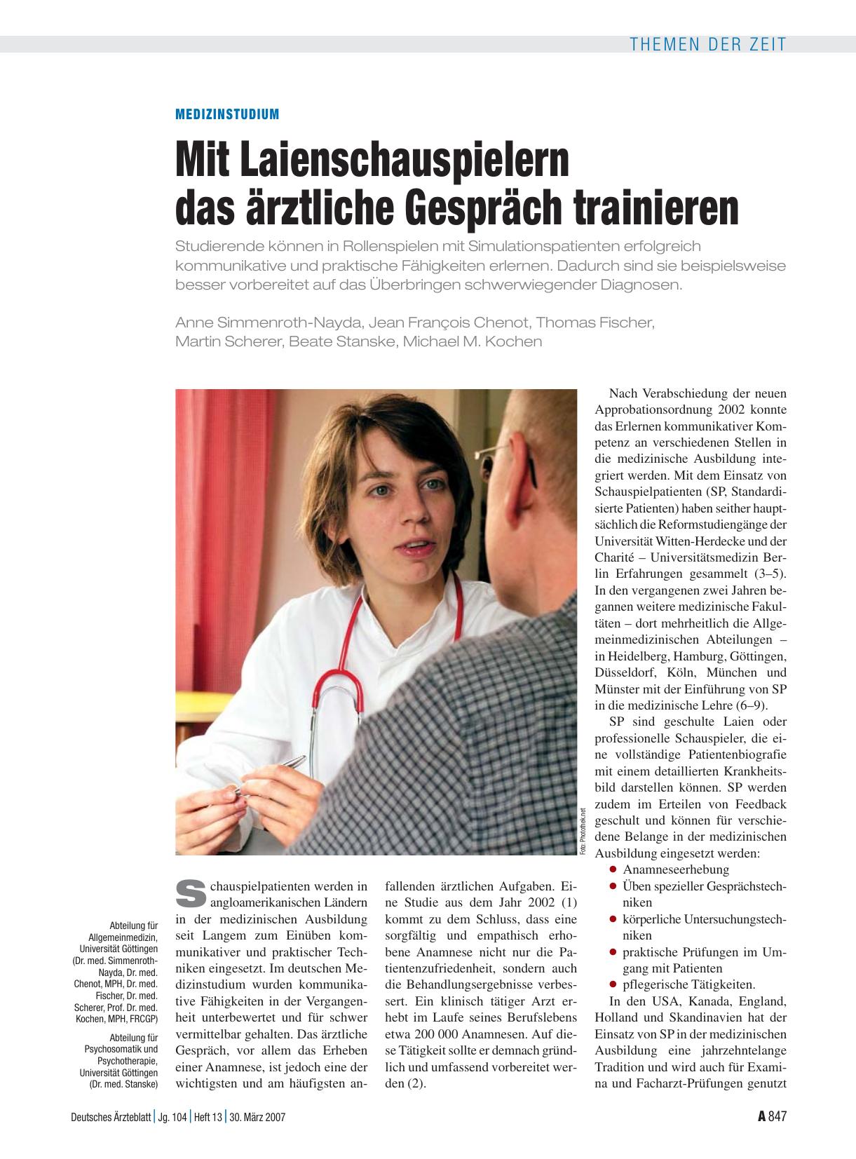 Vorschauseite 1: Medizinstudium: Mit Laienschauspielern das ärztliche Gespräch trainieren
