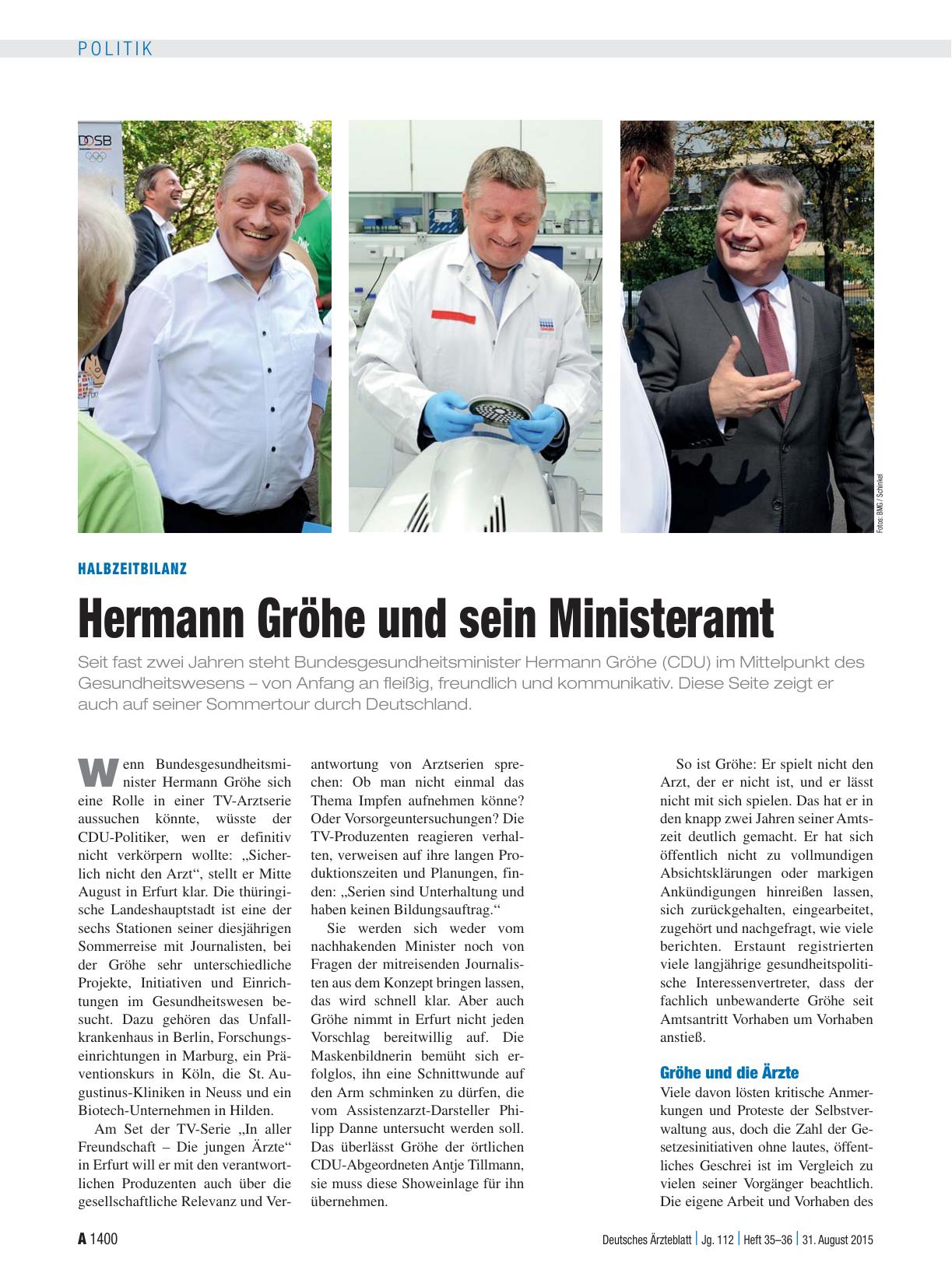 Vorschauseite 1: Halbzeitbilanz: Hermann Gröhe und sein Ministeramt
