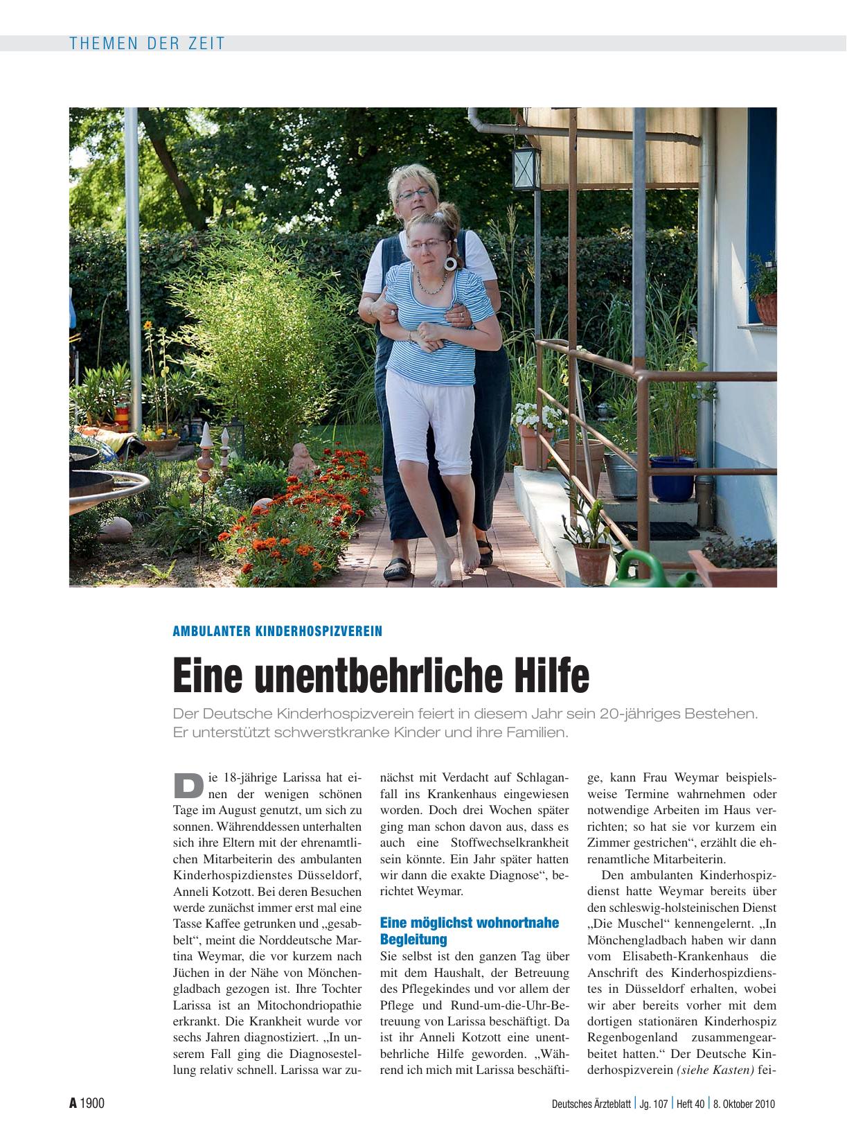 Vorschauseite 1: Ambulanter Kinderhospizverein: Eine unentbehrliche Hilfe