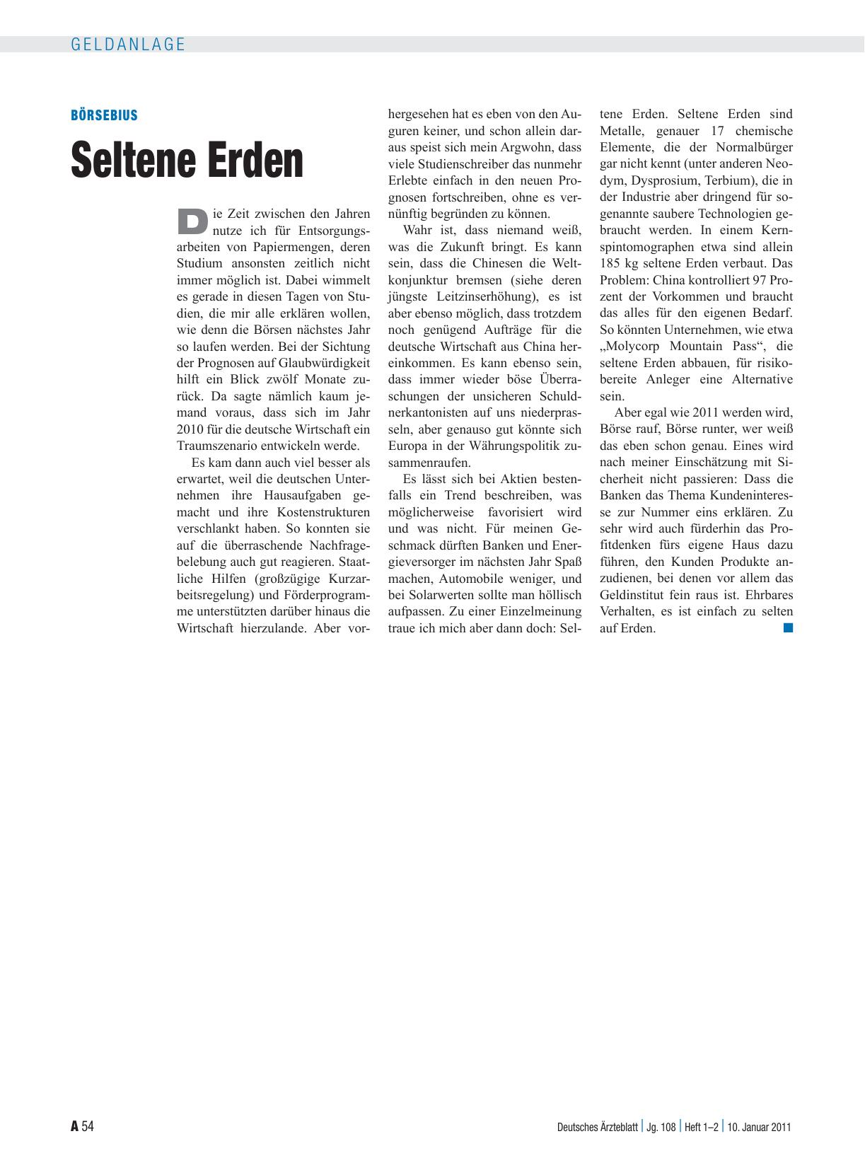 Vorschauseite 1: Börsebius: Seltene Erden