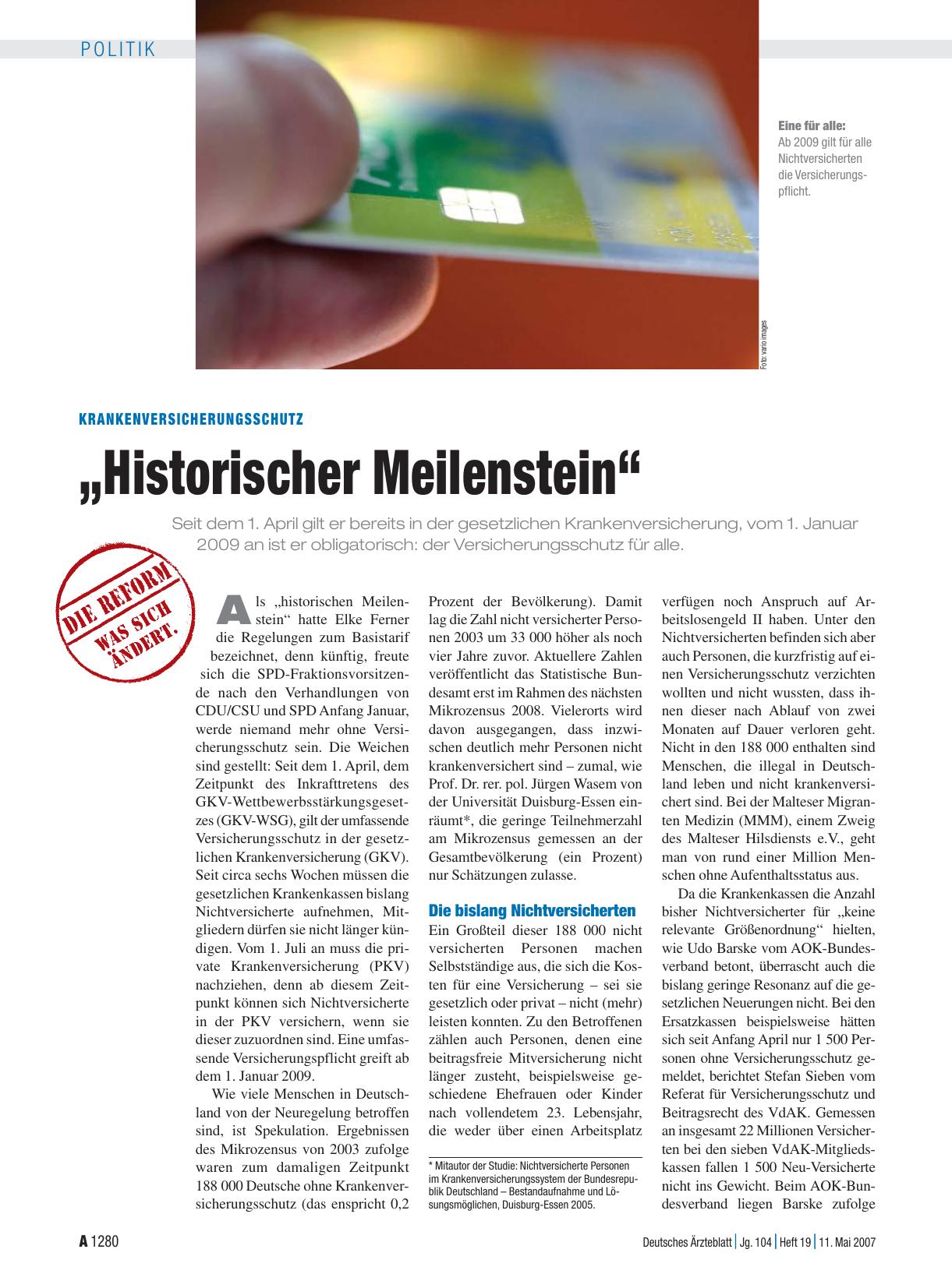 Vorschauseite 1: Krankenversicherungsschutz: „Historischer Meilenstein“