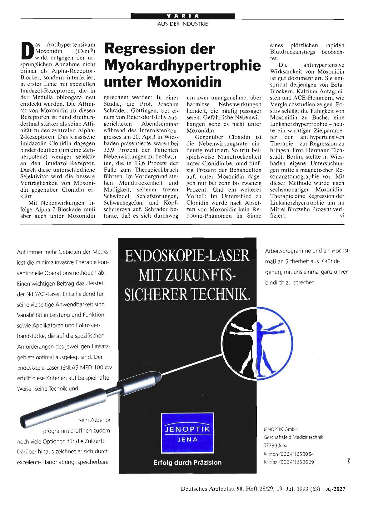 Vorschauseite 1: Regression der Myokardhypertrophie unter Moxonidin