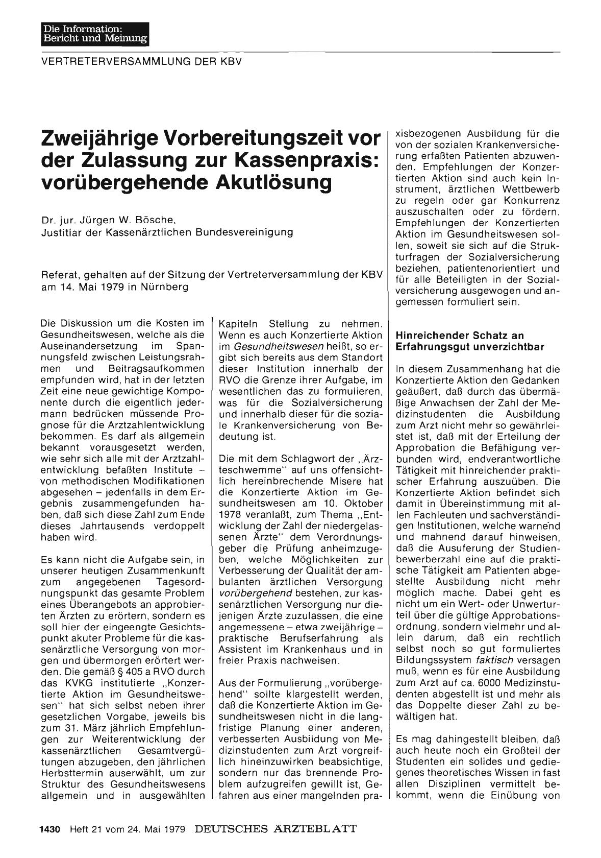 Vorschauseite 1: Zweijährige Vorbereitungszeit vor der Zulassung zur Kassenpraxis: vorübergehende Akutlösung