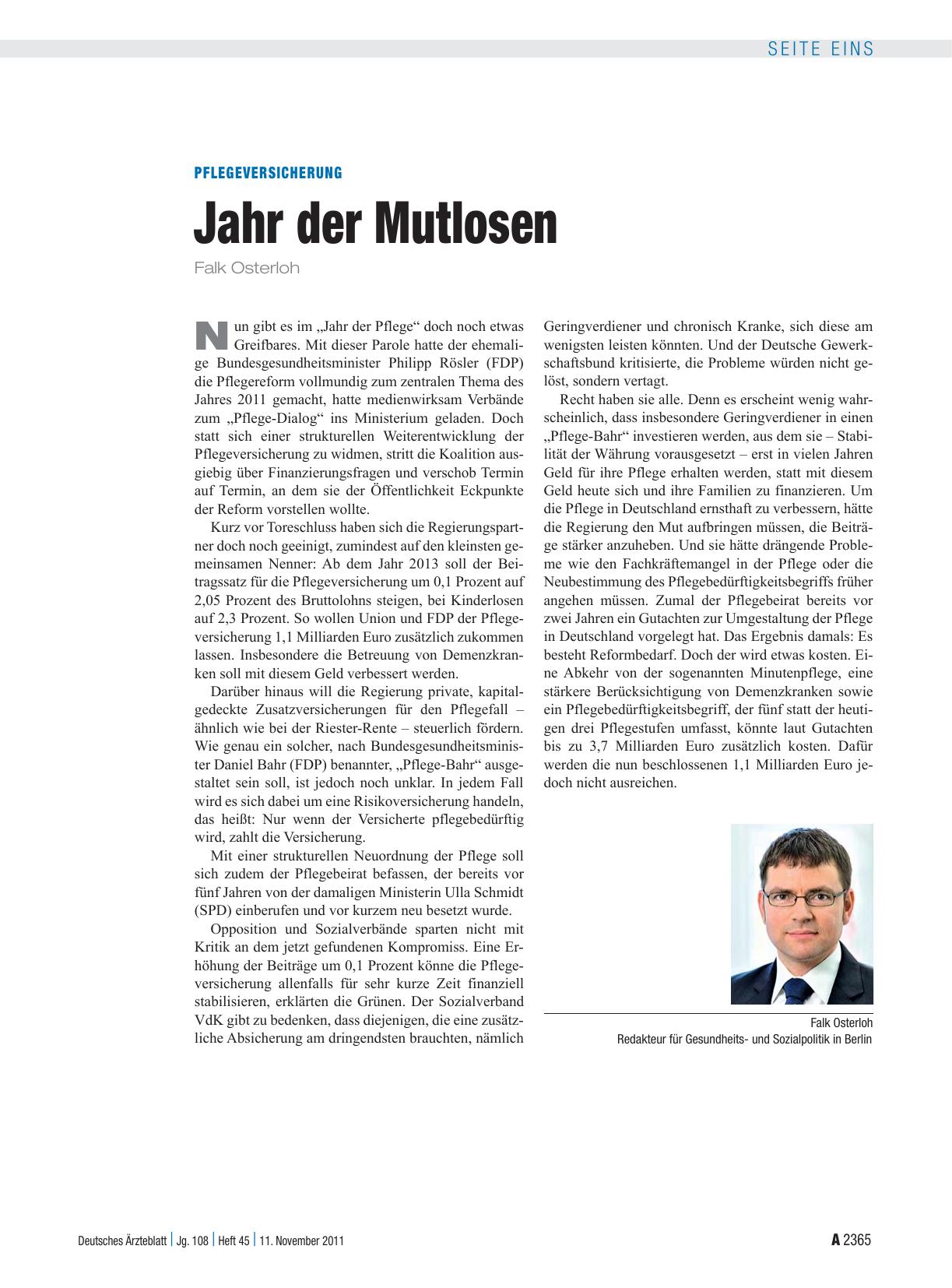 Vorschauseite 1: Pflegeversicherung: Jahr der Mutlosen