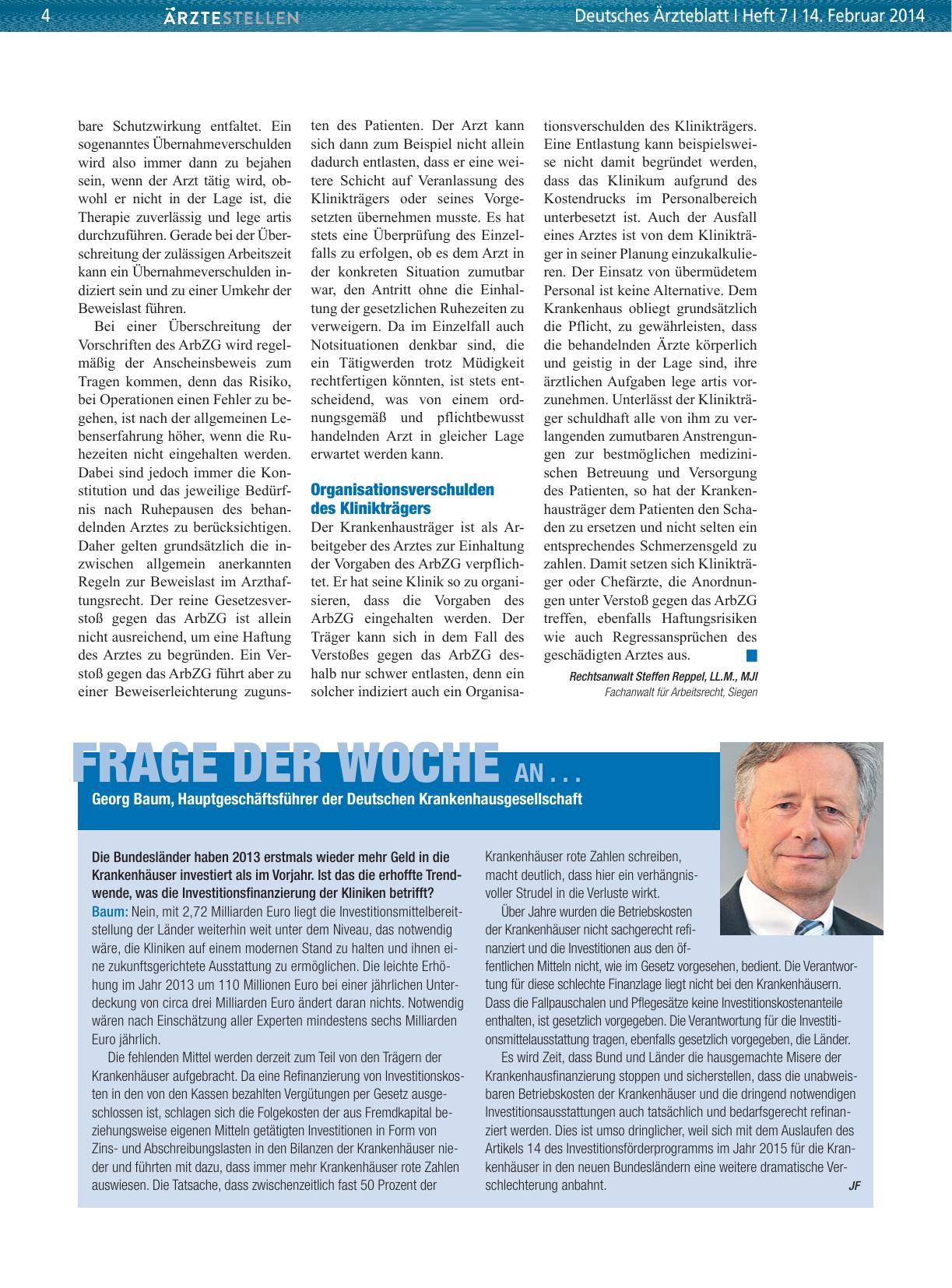 Vorschauseite 1: Frage der Woche an. .. Georg Baum, Hauptgeschäftsführer der Deutschen Krankenhausgesellschaft