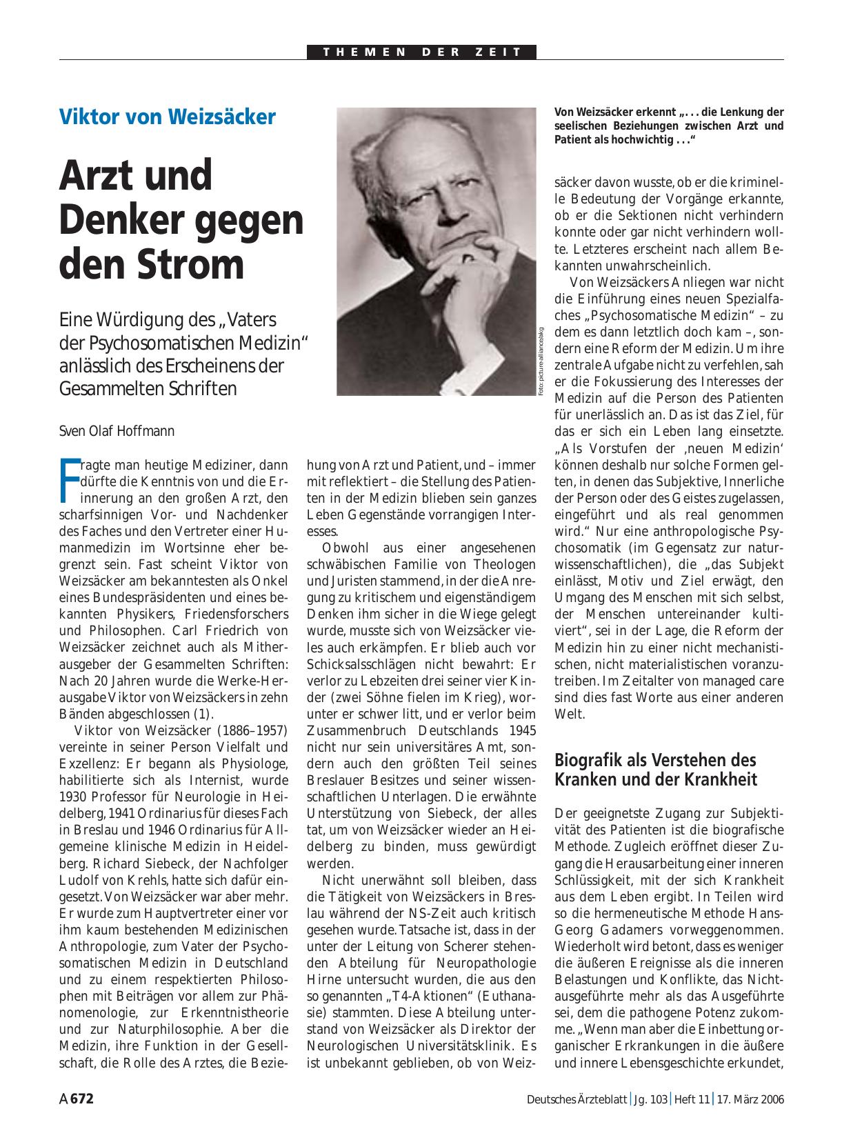 Vorschauseite 1: Viktor von Weizsäcker: Arzt und Denker gegen den Strom