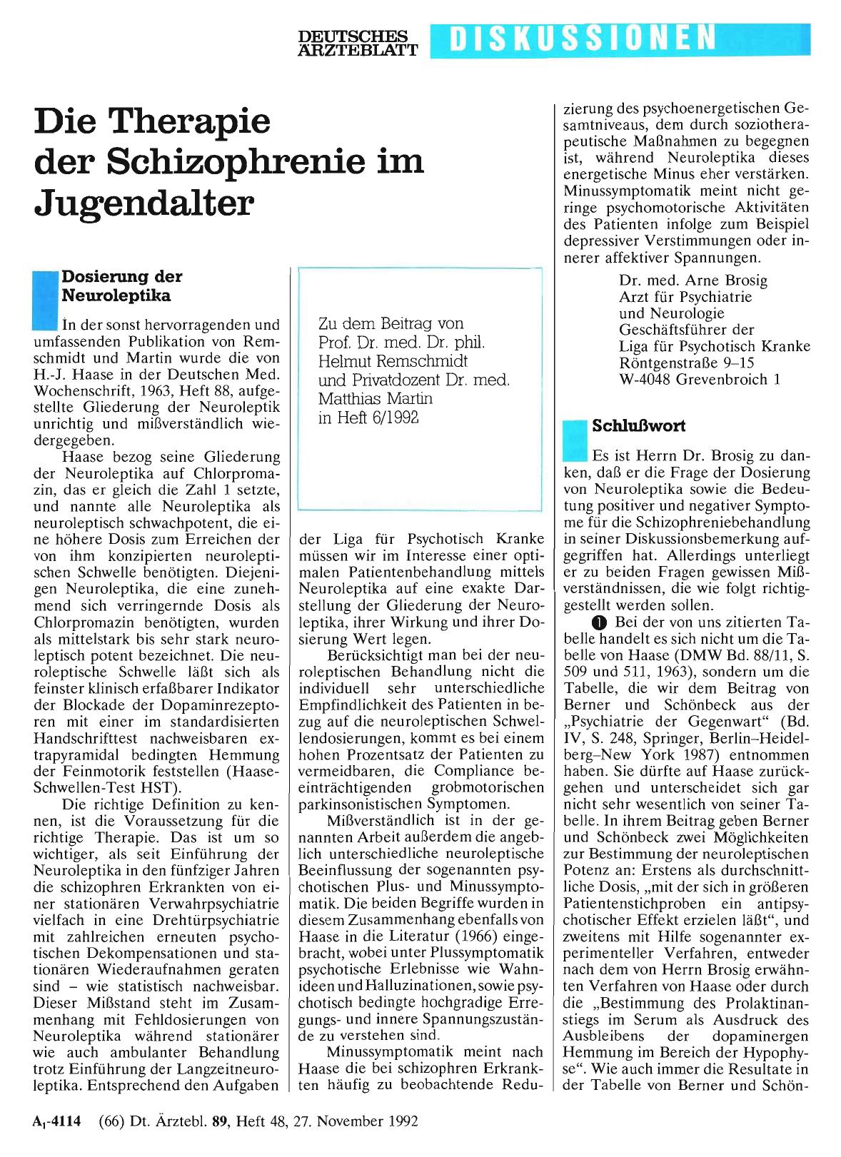 Vorschauseite 1: Die Therapie der Schizophrenie im Jugendalter: Dosierung der Neuroleptika