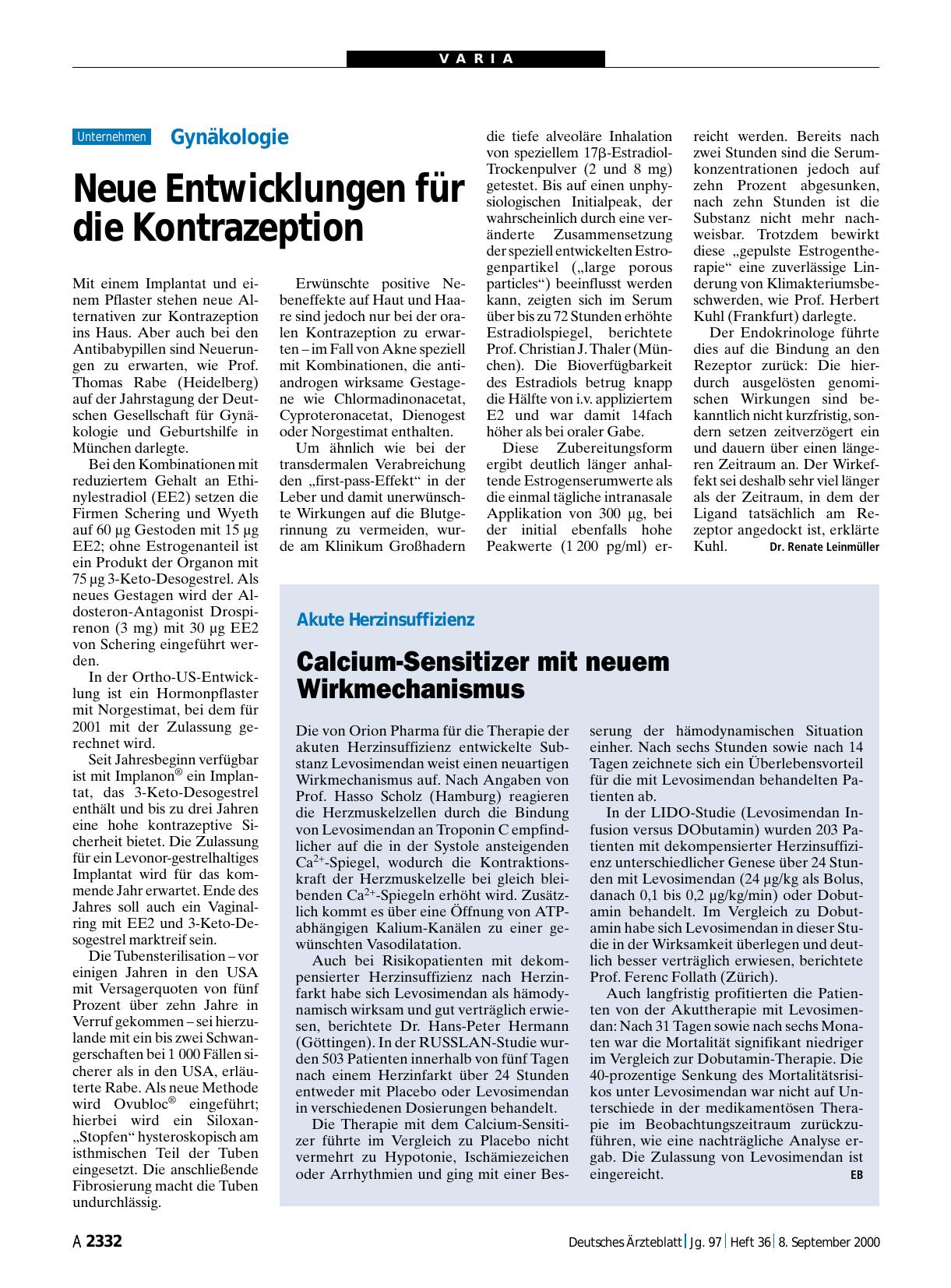 Vorschauseite 1: Akute Herzinsuffizienz: Calcium-Sensitizer mit neuem Wirkmechanismus