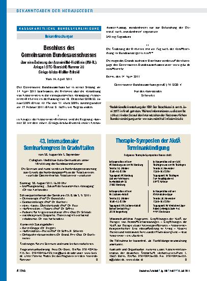 Vorschauseite 1: Therapie-Symposien der AkdÄ – Terminankündigung: Folgende Therapie-Symposien finden statt