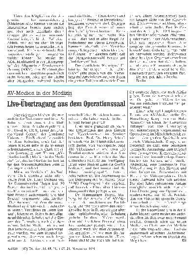 Vorschauseite 1: AV-Medien in der Medizin: Live-Übertragung aus dem Operationssaal