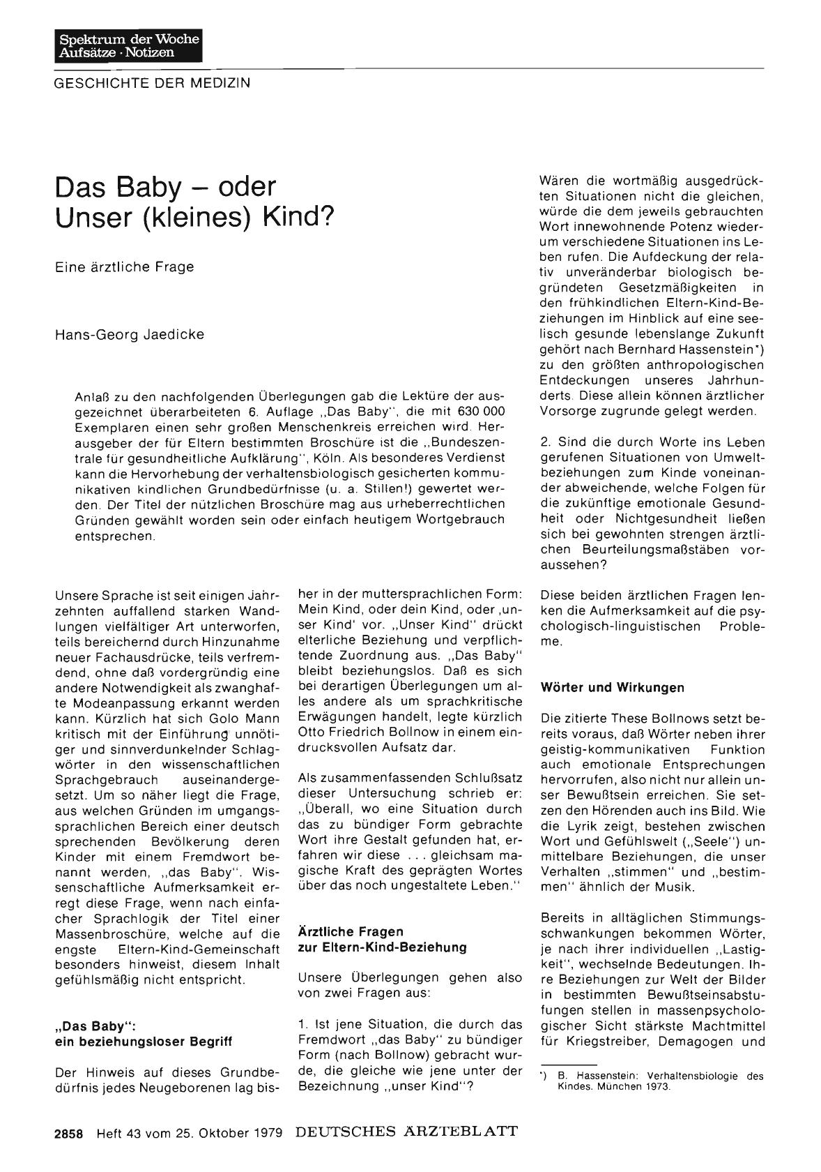 Vorschauseite 1: Das Baby — oder Unser (kleines) Kind? : Eine ärztliche Frage