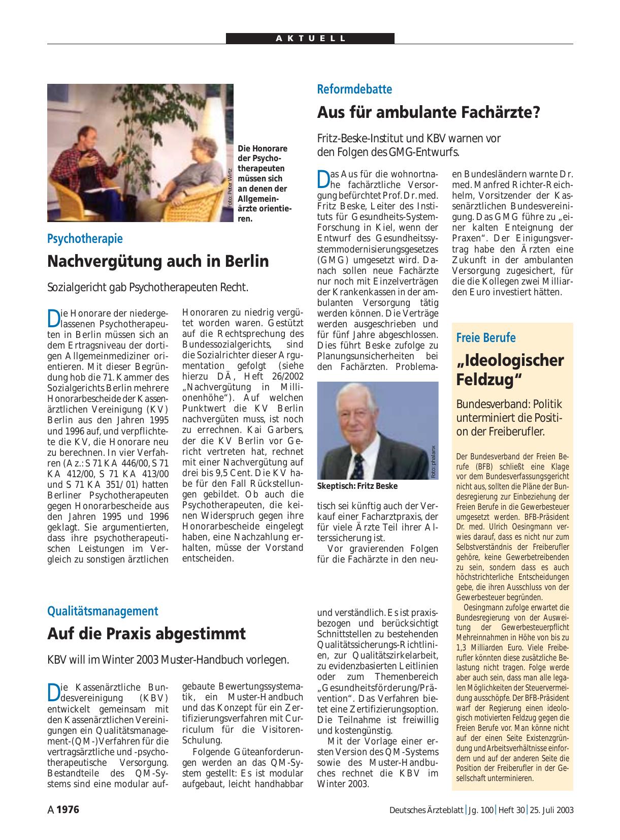 Vorschauseite 1: Qualitätsmanagement: Auf die Praxis abgestimmt