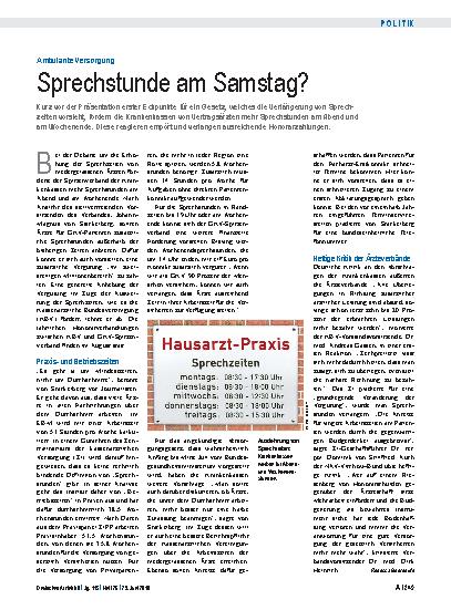 Vorschauseite 1: Ambulante Versorgung: Sprechstunde am Samstag?