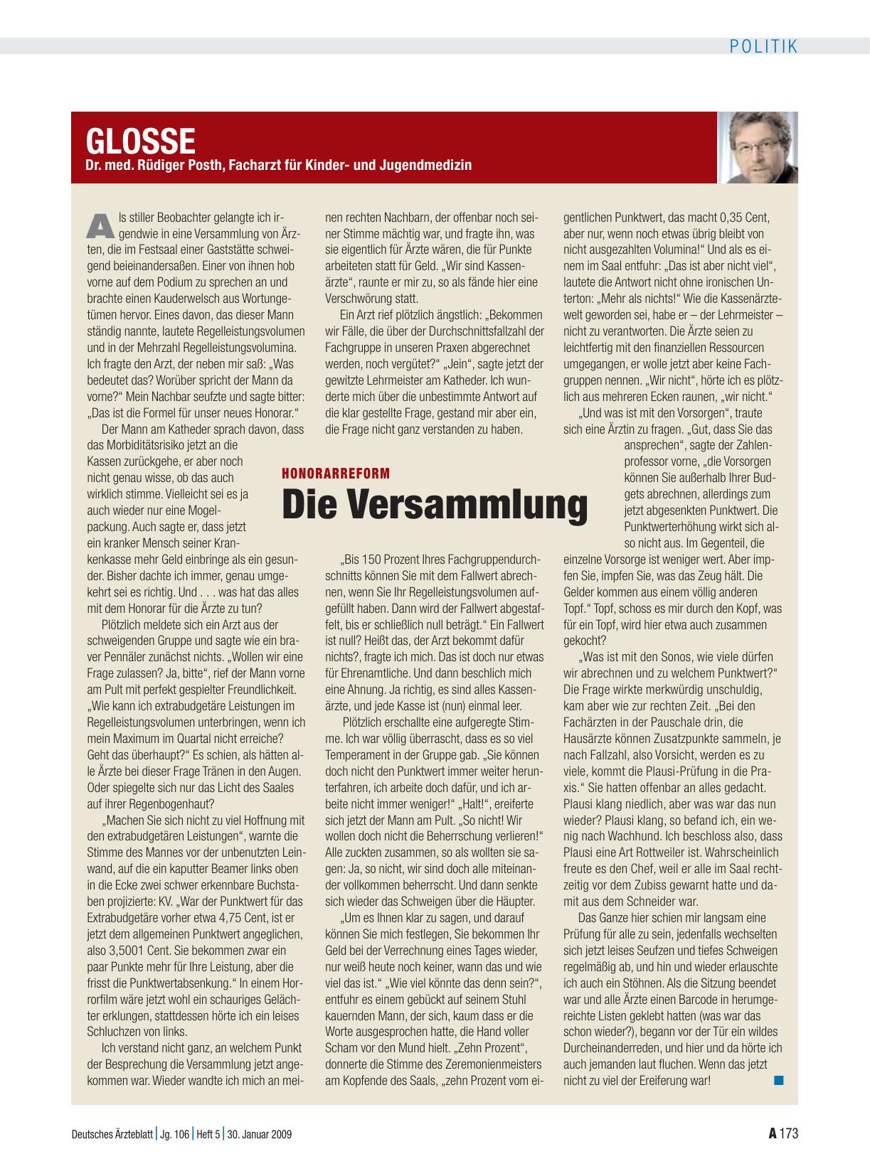 Vorschauseite 1: Glosse Honorarreform: Die Versammlung
