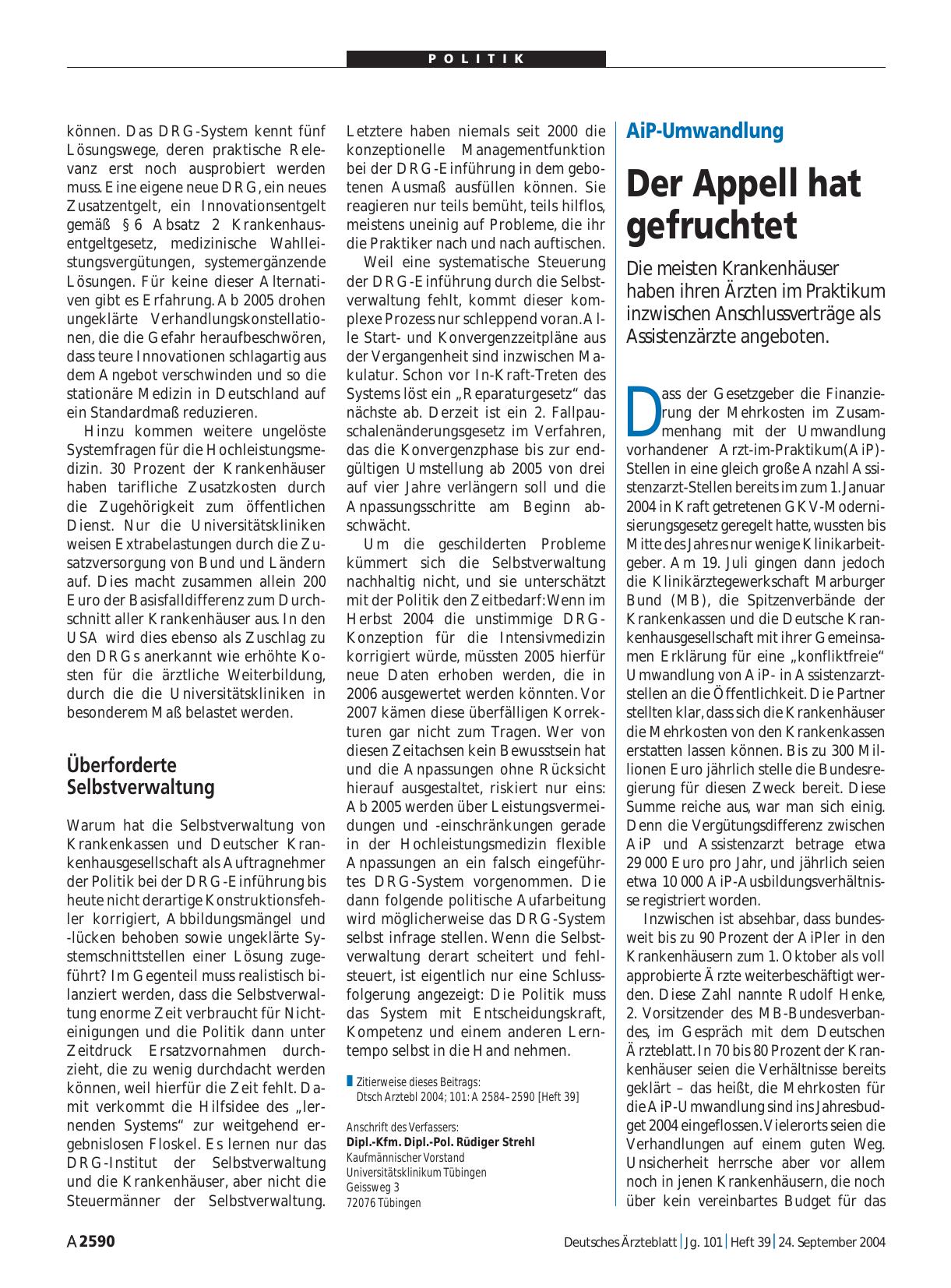 Vorschauseite 1: AiP-Umwandlung: Der Appell hat gefruchtet