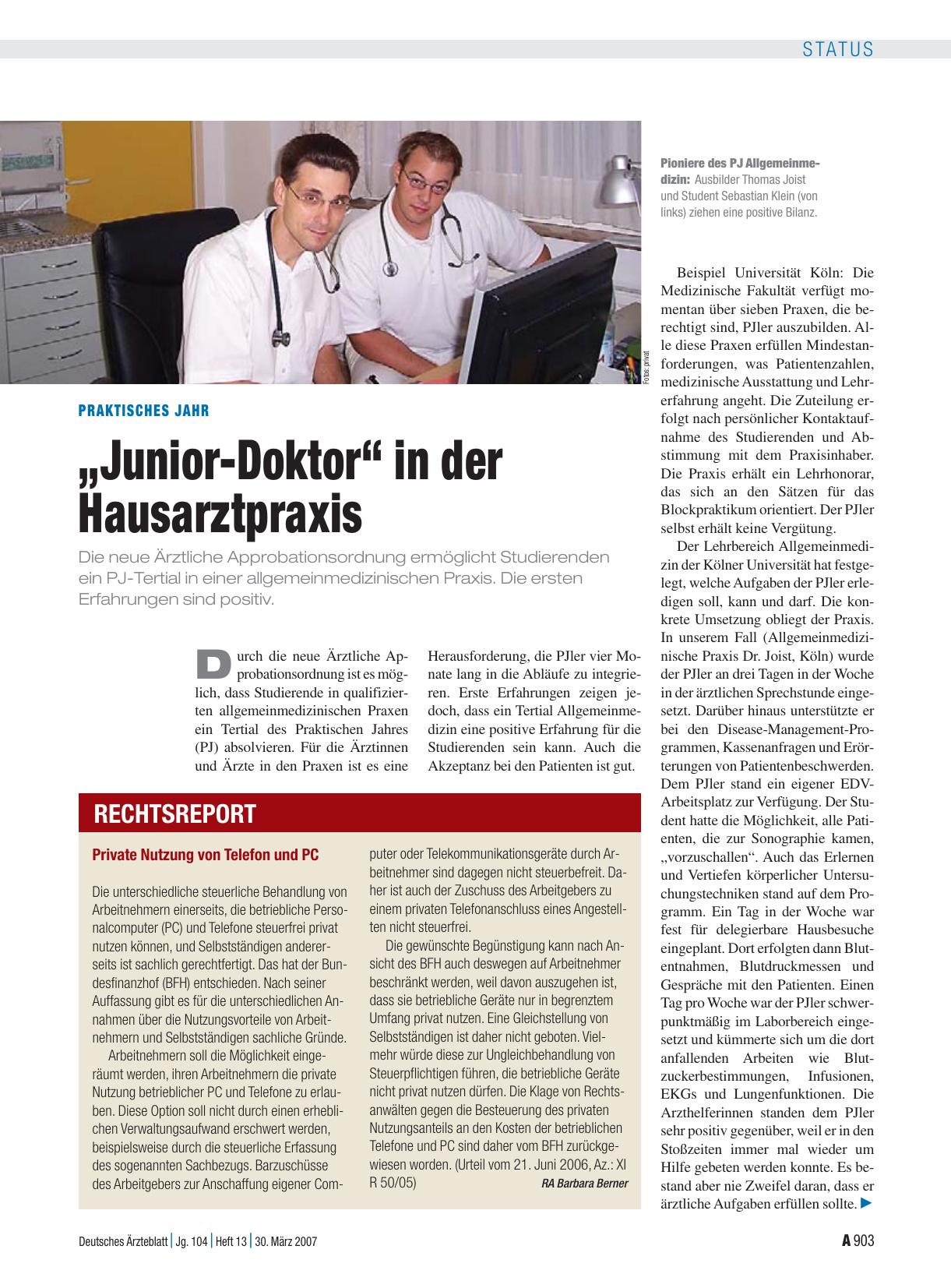 Vorschauseite 1: Praktisches Jahr: „Junior-Doktor“ in der Hausarztpraxis
