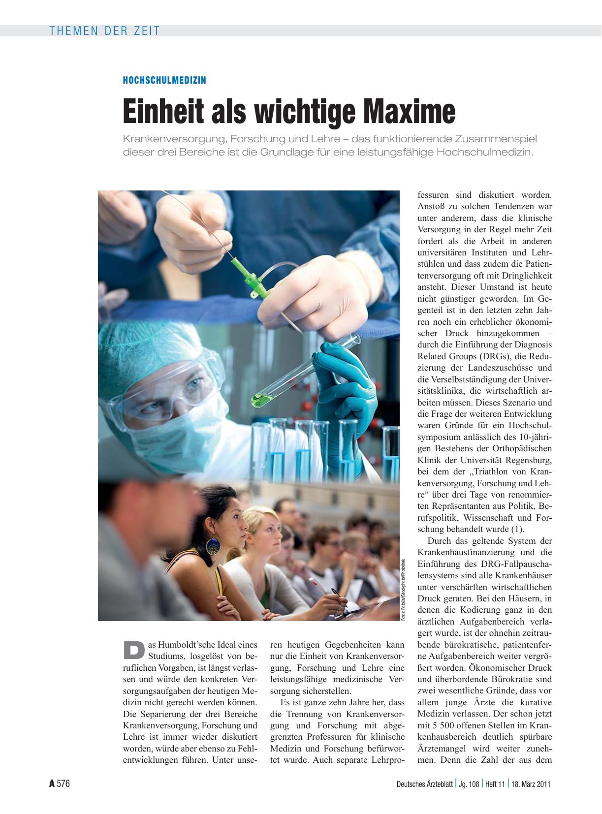 Vorschauseite 1: Hochschulmedizin: Einheit als wichtige Maxime