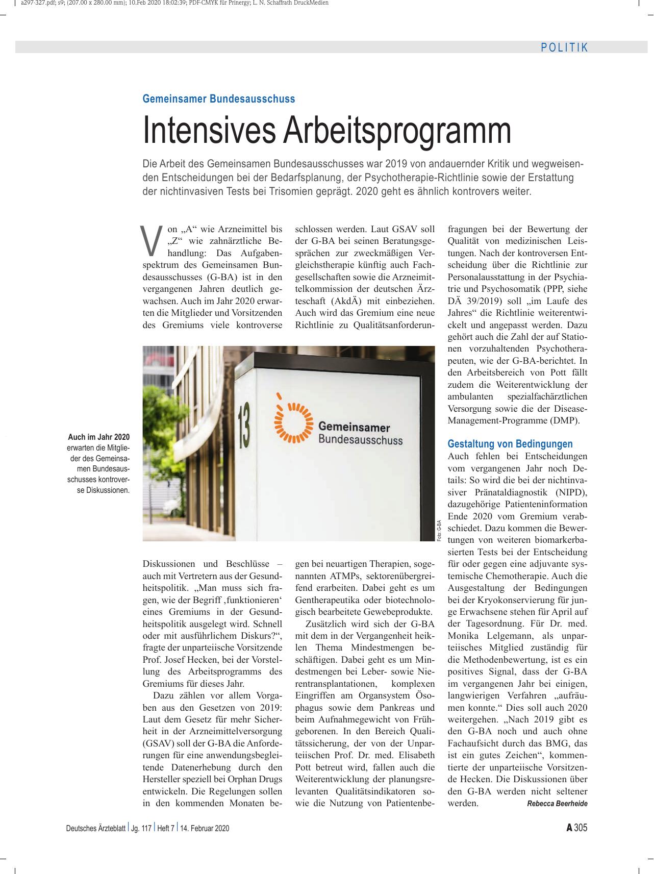 Vorschauseite 1: Gemeinsamer Bundesausschuss: Intensives Arbeitsprogramm
