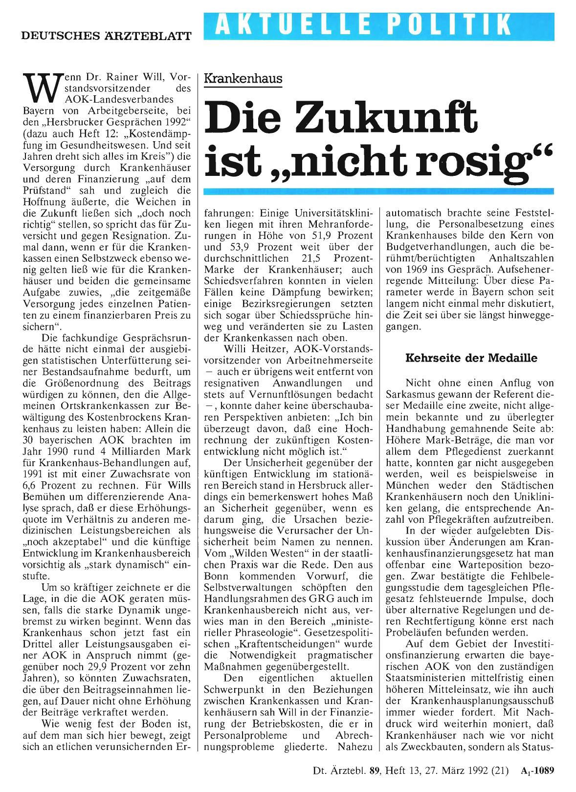 Vorschauseite 1: Krankenhaus: Die Zukunft ist „nicht rosig“