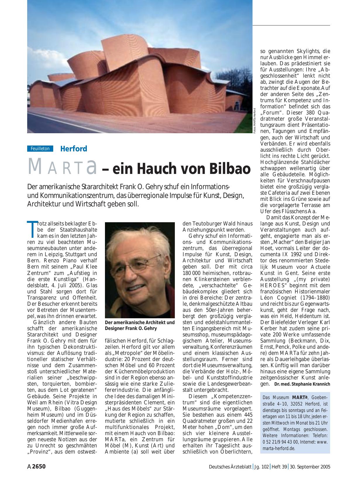 Vorschauseite 1: Herford: Marta – ein Hauch von Bilbao