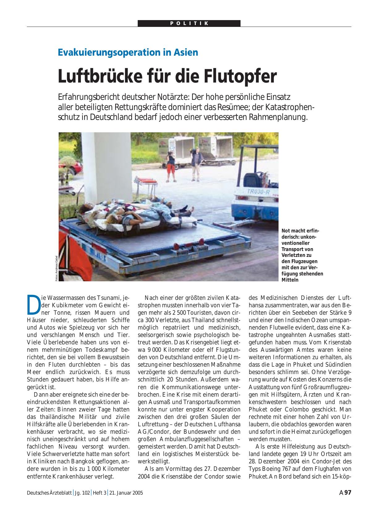 Vorschauseite 1: Evakuierungsoperation in Asien: Luftbrücke für die Flutopfer