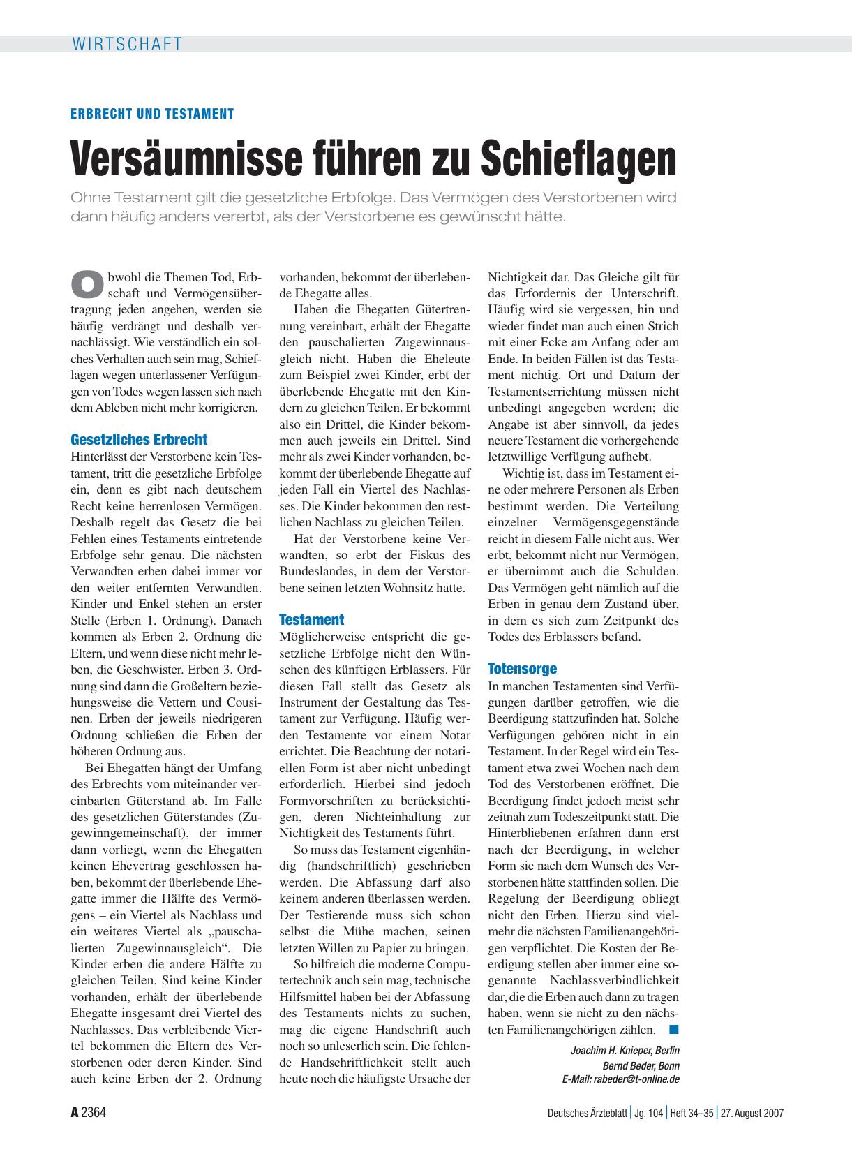 Vorschauseite 1: Erbrecht und Testament: Versäumnisse führen zu Schieflagen