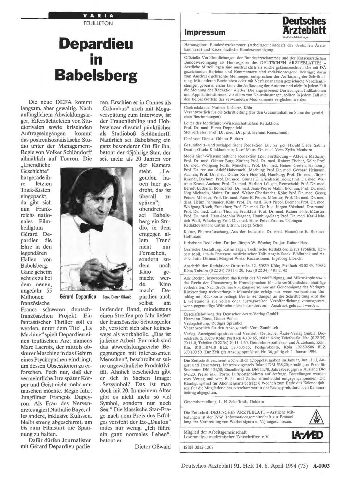 Vorschauseite 1: Depardieu in Babelsberg