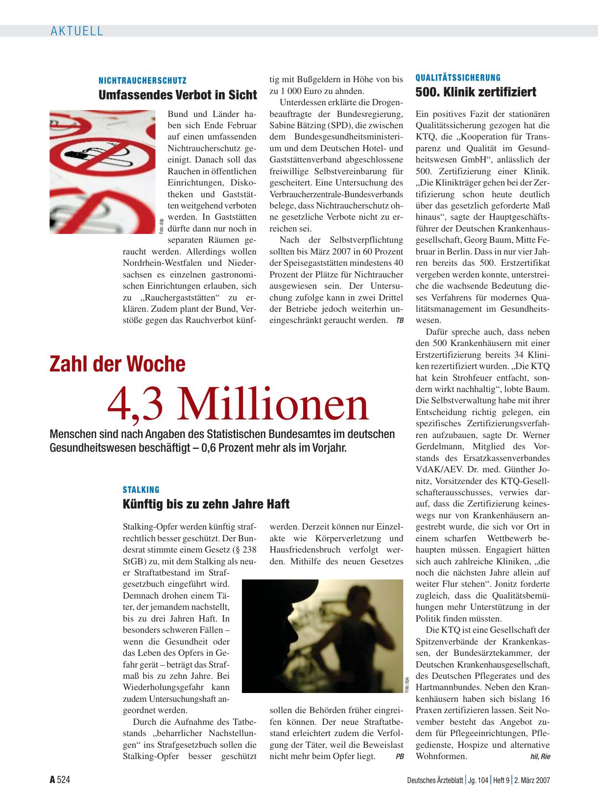 Vorschauseite 1: Stalking: Künftig bis zu zehn Jahre Haft