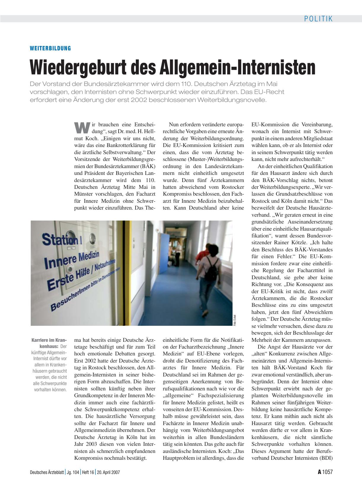 Vorschauseite 1: Weiterbildung: Wiedergeburt des Allgemein-Internisten