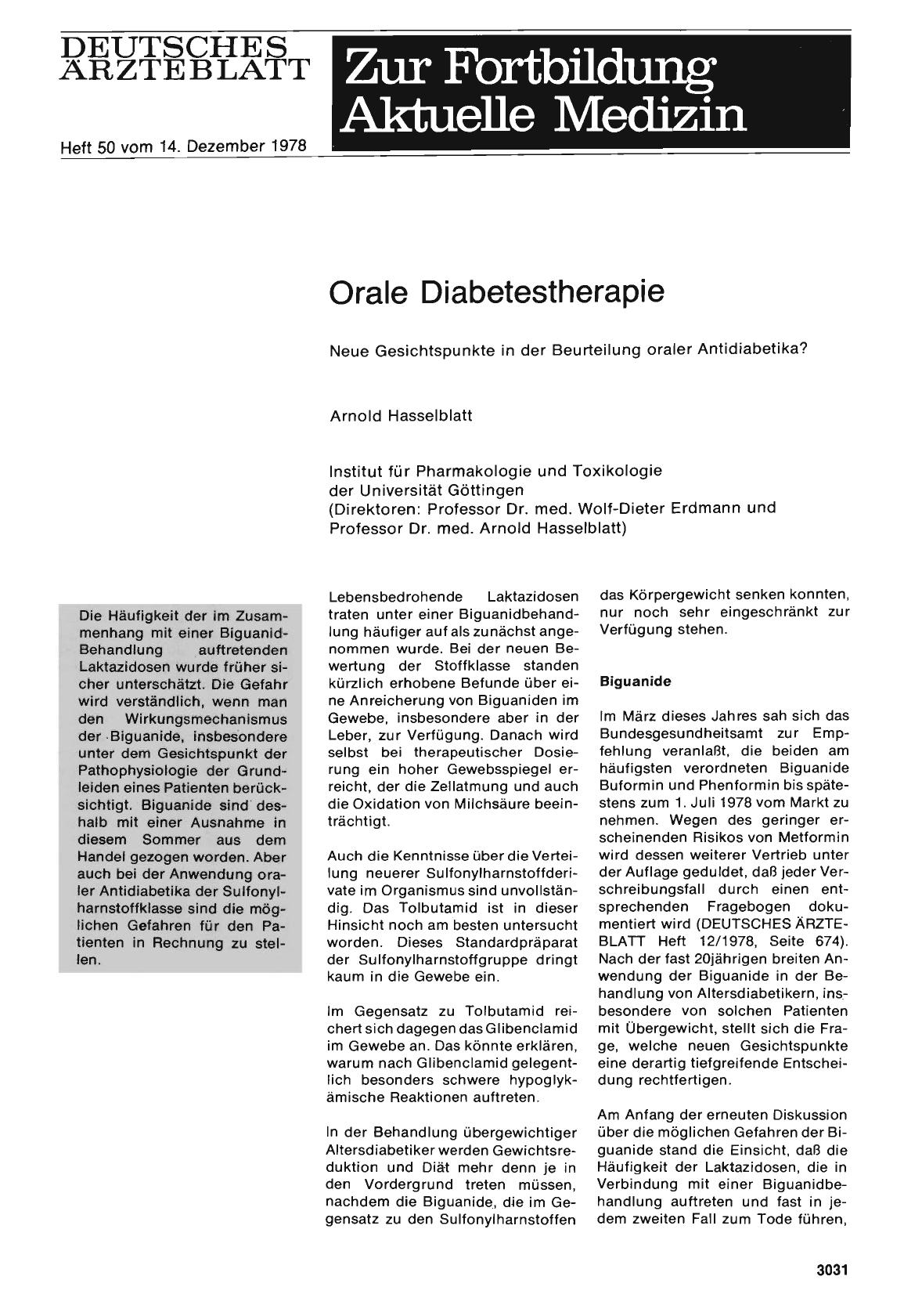 Vorschauseite 1: Orale Diabetestherapie: Neue Gesichtspunkte in der Beurteilung oraler Antidiabetika?