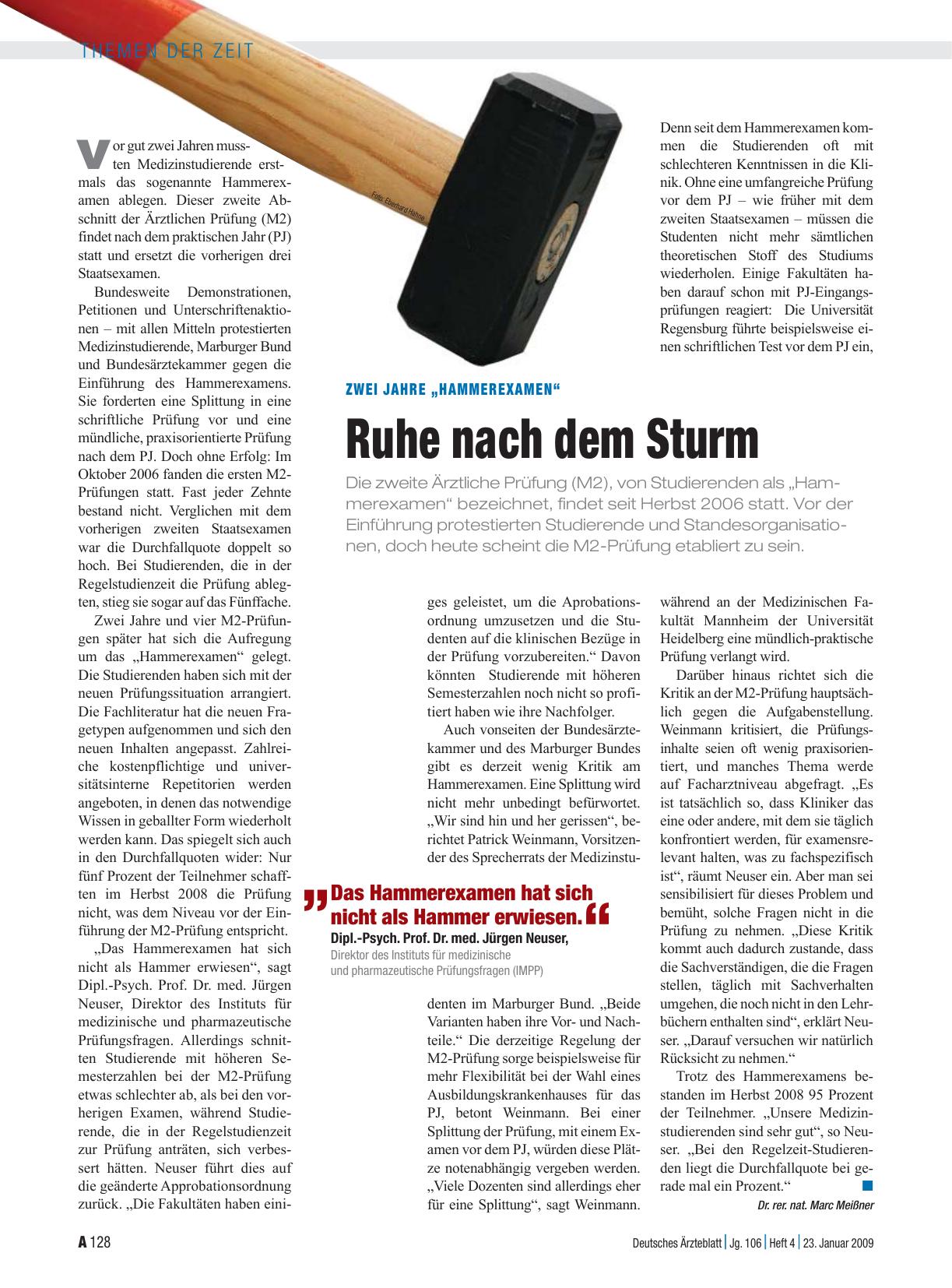 Vorschauseite 1: Zwei Jahre „Hammerexamen“: Ruhe nach dem Sturm