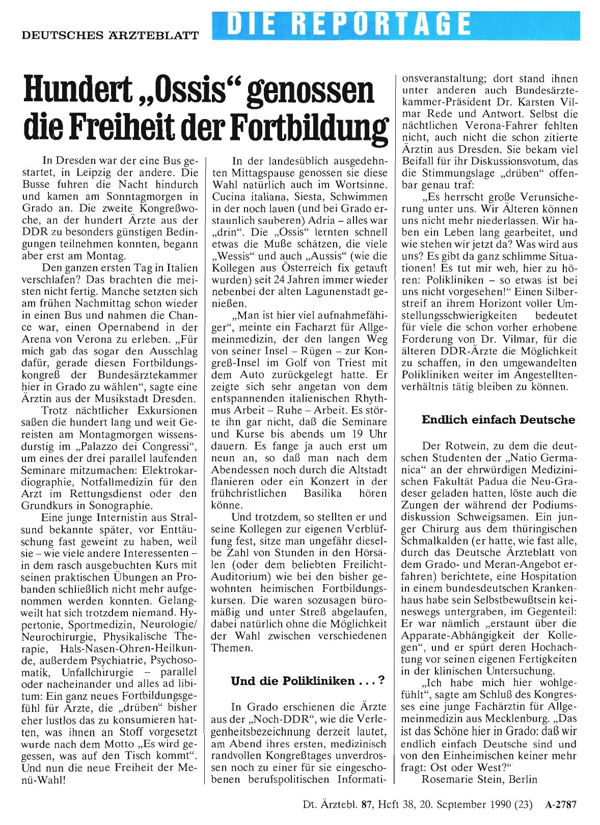 Vorschauseite 1: Hundert „Ossis“ genossen die Freiheit der Fortbildung